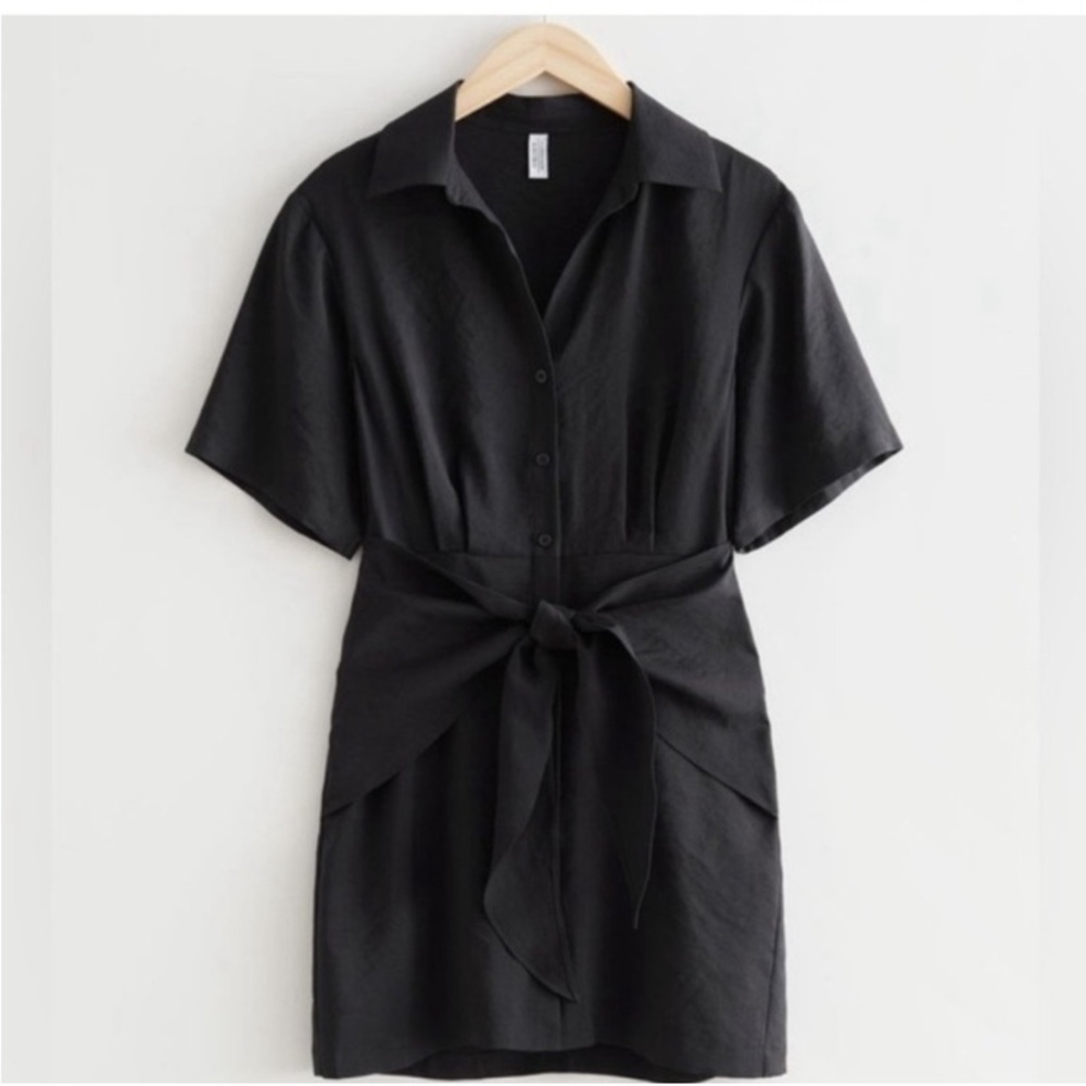 & Other Stories Black Mini Tie Dress